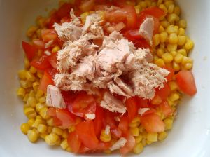Corn, tomato, tuna
