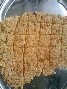 The mix is flattened and scored